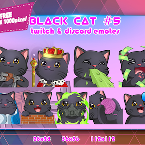 Black Cat 5 Chibi, Twitch Emotes Pack, Discord Emotes Pack, Emotes For Streamer, Emotes Pack.
