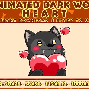 Animowane serce chibi mrocznego wilka, pakiet emotikonów Twitch, pakiet emotikonów Discord, emotikony dla streamerów, pakiet emotikonów.