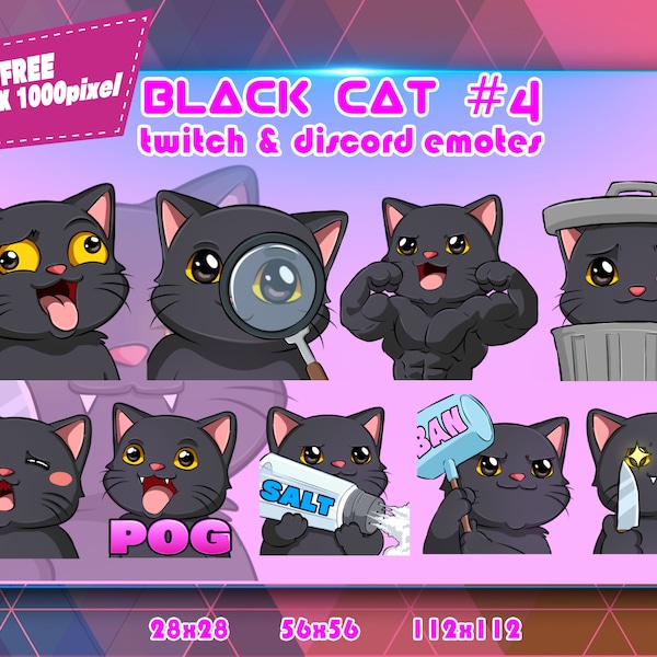 Black Cat 4 Chibi, Twitch Emotes Pack, Discord Emotes Pack, Emotes For Streamer, Emotes Pack.