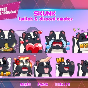 Skunk Chibi Emotes Pack: Twitch & Discord Streamer Emotes (PNG Digital Download)