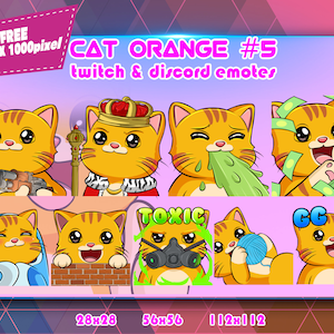 Orange Cat 5 Chibi, Twitch Emotes Pack, Discord Emotes Pack, Emotes For Streamer, Emotes Pack.