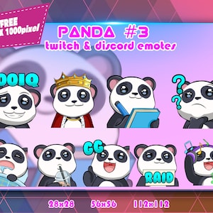 Panda Chibi #3, paquete de gestos de Twitch, paquete de gestos de Discord, gestos para streamers, paquete de gestos.