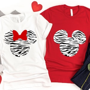 Zebra Minnie Mickey Shirt, Mickey Minnie Valentine Shirt, Disney Couple Shirt, Disney Safari Mickey and Minnie Ears, Valentines Gift Shirt image 2