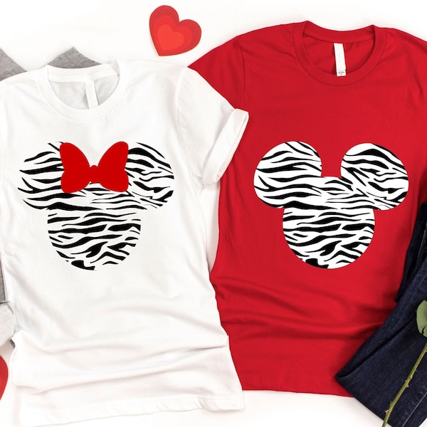 Zebra Minnie Mickey Shirt, Mickey Minnie Valentine Shirt, Disney Couple Shirt, Disney Safari Mickey and Minnie Ears, Valentines Gift Shirt