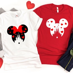 Heart and Disney Castle Shirt, Disney Ears Shirt, Couple Shirt, Mickey Minnie Shirt, Disney Shirt, Unisex Shirt, Disney Mickey Minnie Tshirt
