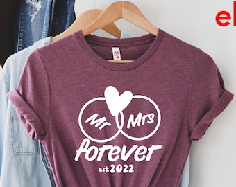 Camisa de Sr. y Sra. Forever, camisa de esposa y esposo, camisa de luna de miel, camisa de boda, camisetas de fiesta nupcial, camisa de esposa de esposo.