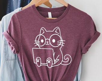 Camiseta de gato informático, camiseta de gato portátil, prenda tecnológica para gato, atuendo de negocios para gato, camiseta de gato que trabaja con computadoras, regalo para friki de la informática