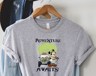 Disney adventure awaits shirt Animal Kingdom Theme Park family shirts 2022 Safari adventure Mickey and Minnie family Safari trip shirt 2022