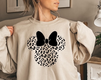 Minnie Leopard Ears Sweatshirt, Safari Sweatshirt, Minnie Leopard, Disney Sweatshirt, Cheetah Minnie, Animal Kingdom Sweatshirt