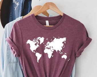 World Map Shirt, Travel Shirt, Traveler Gift, Travel Lover, Geography Shirt, Geography Teacher, Exchagne Student, Wanderlust, Adventure Tee