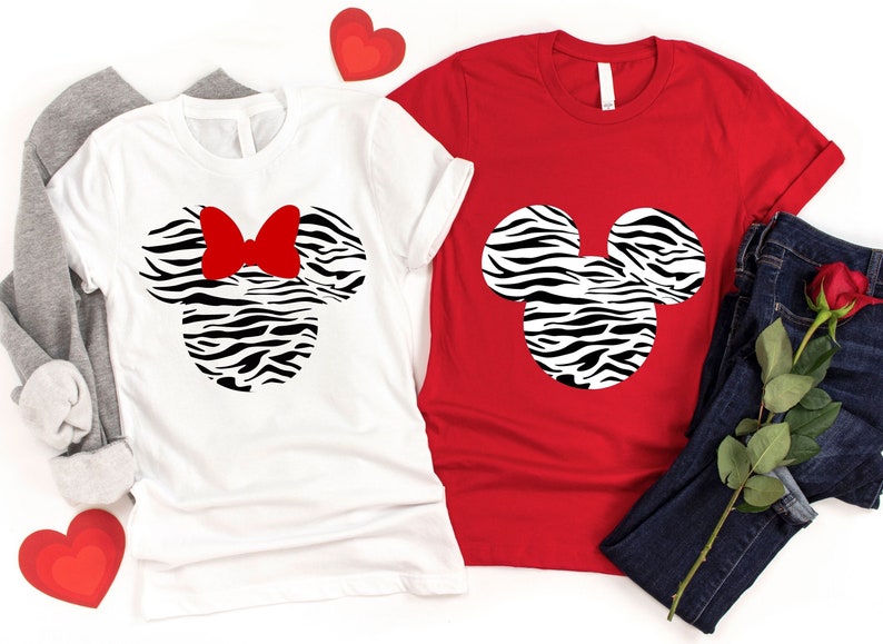 Zebra Minnie Mickey Shirt, Mickey Minnie Valentine Shirt, Disney Couple Shirt, Disney Safari Mickey and Minnie Ears, Valentines Gift Shirt image 2