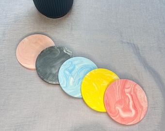 Coasters / Jesmonite marbled color decoration tray - Handmade - Decoration - Jewelry candle holder - Crafts - Artisanal