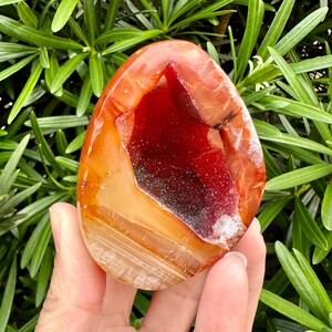 Red Carnelian Geode Red Chalcedony Geode Quartz Geode Agate like Geode Banded Geode Red Crystals Carnelian Palm Stone Madagascar Quartz