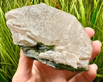 Blue Green Tourmaline in Quartz Crystal Point from Brazil; Indicolite Tourmaline