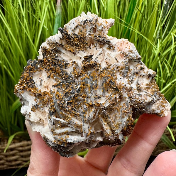 Gemmy Vanadinite Crystals, White Barite Crystals, Black Goethite from Morocco Orange Vanadinite Small Vanadinite Goethite Barite Crystals