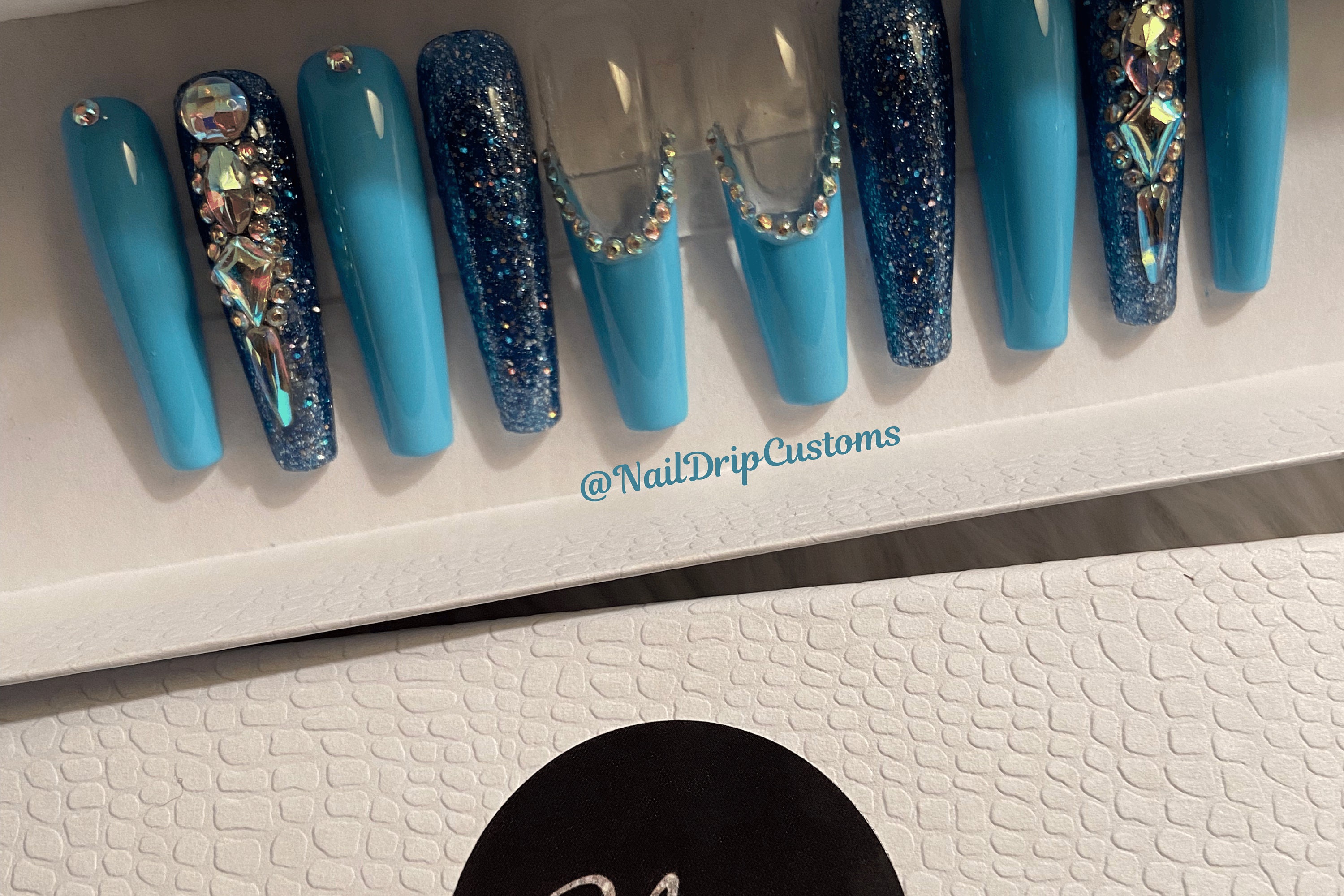 Blue Press on Nails Blue Nails With Rhinestones Blue - Etsy
