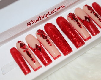 Red Press On Nails Etsy