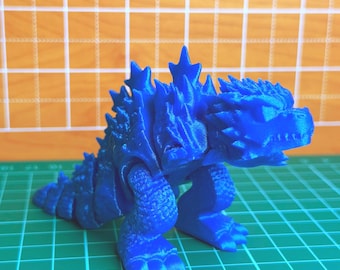 Articulated Kaiju Monster Figure, 3D Printed Flexi Dragon, Godzilla Inspired Desk Decor