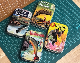 Vintage Fishing Box – Retro Pocket Tin with Magazine Art