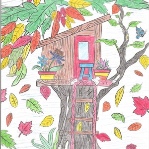 DIGITALE DOWNLOAD, The Treehouse Wall Art, kaart, afdruk (gemaakt door een 97-jarige, alle opbrengst hiervan gaat naar haar)