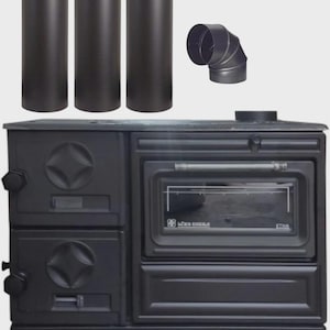 The Casting Fire Black Cast Iron Wood Stove Pipe Set - 3 Straight Pipes + 1 Elbow Pipe