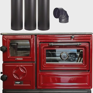 The Casting Fire Red Cast Iron Wood Stove Pipe Set - 3 Straight Pipes + 1 Elbow Pipe