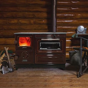 Cast Iron Stove with Oven Brown - Wood Stove - Wood Burning Stove