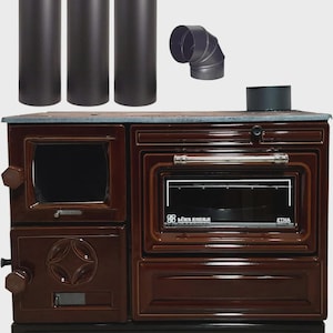 The Casting Fire Brown Cast Iron Wood Stove Pipe Set - 3 Straight Pipes + 1 Elbow Pipe