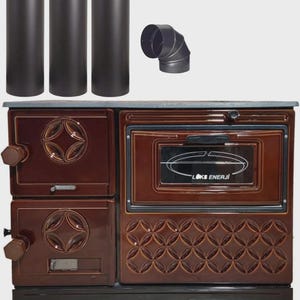 Brown Cast Iron Wood Stove Pipe Set - 3 Straight Pipes + 1 Elbow Pipe