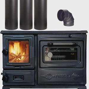 Black Cast Iron Wood Stove Pipe Set - 3 Straight Pipes + 1 Elbow Pipe