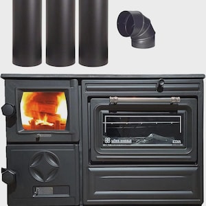 Cast Iron Wood Stove Pipe Set - 3 Straight Pipes + 1 Elbow Pipe