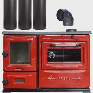 Colorful Red Cast Iron Wood Stove Pipe Set - 3 Straight Pipes + 1 Elbow Pipe