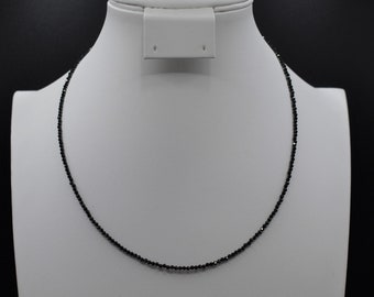 Genuine Black Spinel Micro Faceted 2mm Diamond Cut Choker Silver Necklace Minimalist, Prom, Layering Necklace