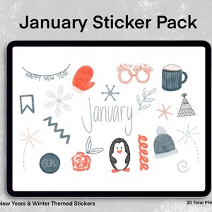 January planner stickers, January Digital Stickers, January Sticker Pack, Winter Stickers, Digital Planner Sticker PNG, Goodnotes Stickers