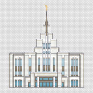 May include: A detailed illustration of a white building with a tall spire topped with a gold statue. The building has multiple windows with blue and brown accents. The background is a light gray, textured pattern.