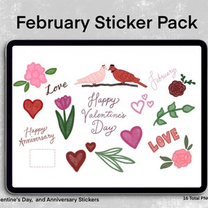 Valentine&#39;s day planner stickers, Anniversary Digital Stickers, February Sticker Pack, Valentine&#39;s Stickers, Digital Planner Sticker PNG