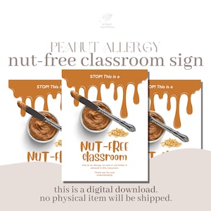 peanut allergy nut free classroom sign | allergy friendly signs, allergen signs, allergy alert, nut free sign, classroom sign