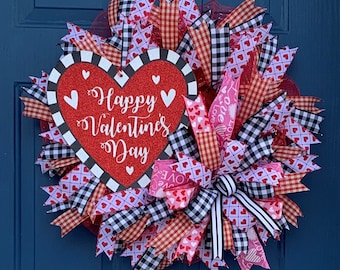 Valentine's Wreath, Valentine's Day Wreath, Valentine's front door wreath, Valentine's Decor gift, Red and black Valentine's wreath