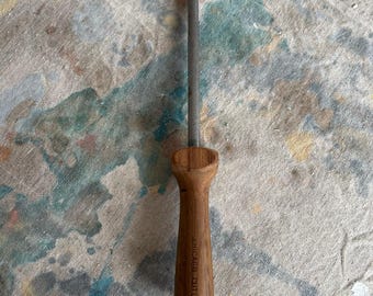 Vintage Chicago Cutlery Knife Sharpening Honing Steel Rod Round/Square Walnut Wood Handle 12" Made in USA