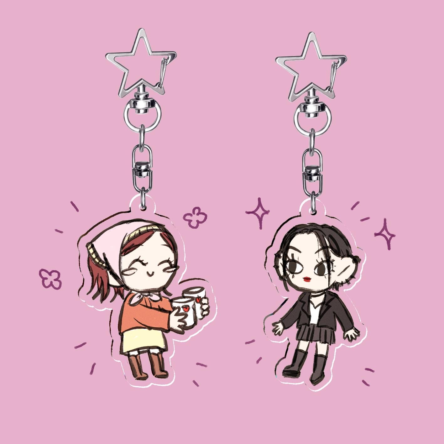 Nana & Hachi Matching Keychains | Nana Strawberry Glasses Anime Chibi Illustration Fanart Charm Merch