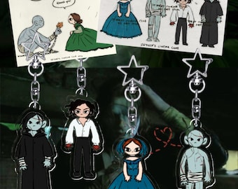 Llavero y pegatinas estilo chibi de Frankenstein 2025 / La Criatura, Víctor y Elizabeth / Llaveros a juego de la película de Guillermo del Toro