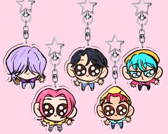 Saja Boys Keychains Set | Chibi Ink Illustrations Cute Music | Kpop Demon Hunters Fanart Merch