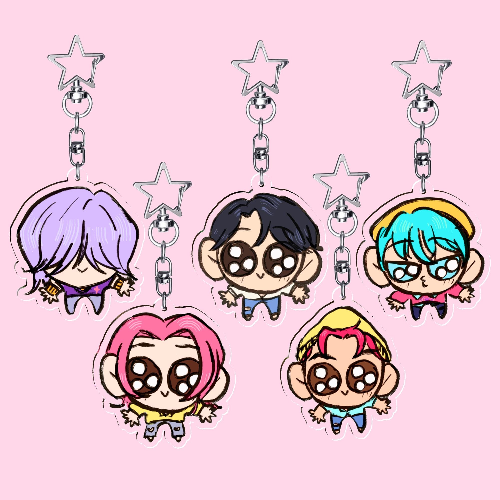Saja Boys Keychains Set | Chibi Ink Illustrations Cute Music | Kpop Demon Hunters Fanart Merch