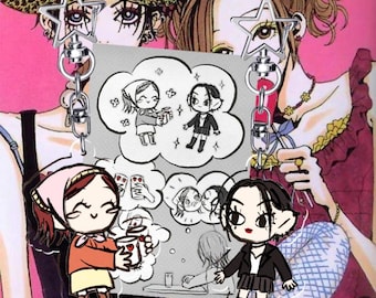 Llaveros y hoja de pegatinas a juego de Nana y Hachi / Productos de anime con gafas de fresa de Nana