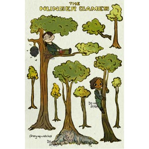 Foglio di adesivi di Katniss Peeta Rue in the Woods / Merchandising fanart di Hunger Games / Adesivi Chibi per cinefili amanti dei film