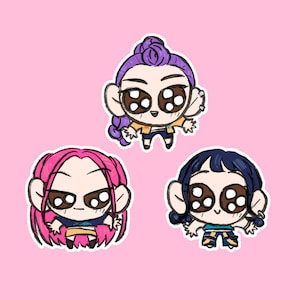 Huntrix Sticker Set | Chibi Ink Illustrations Cute Music | Kpop Demon Hunters Fanart Merch