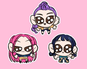 Huntrix Sticker Set | Chibi Ink Illustrations Cute Music | Kpop Demon Hunters Fanart Merch