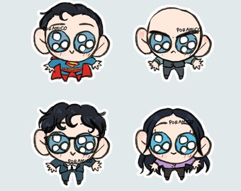 Conjunto de pegatinas de superhéroes / Ilustraciones chibi a tinta adorables