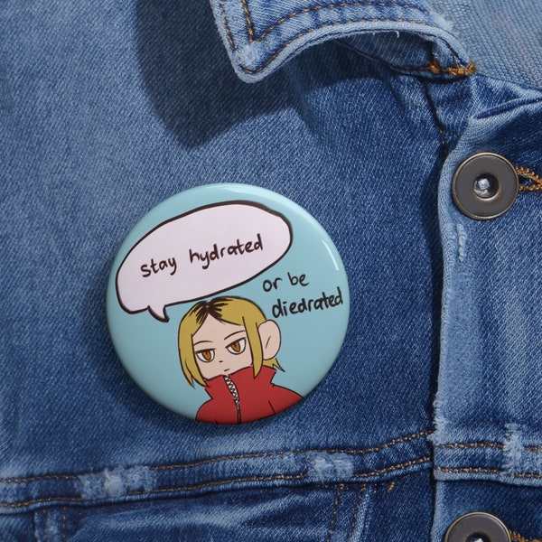 Customizable Funny Chibi Kenma Kozume Metal Pin Button | Haikyuu Nekoma Anime Backpack Cap Accessory | Manga Cute Drink Water Volleyball