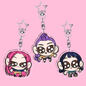 Huntrix Keychains Set | Chibi Ink Illustrations Cute Music | Kpop Demon Hunters Fanart Merch